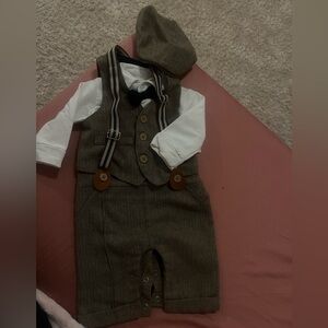Classic Brown Kids Suspender Outfit